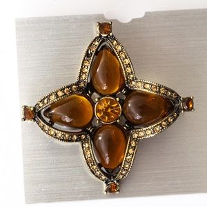 Chocolate brown stone brooch retro